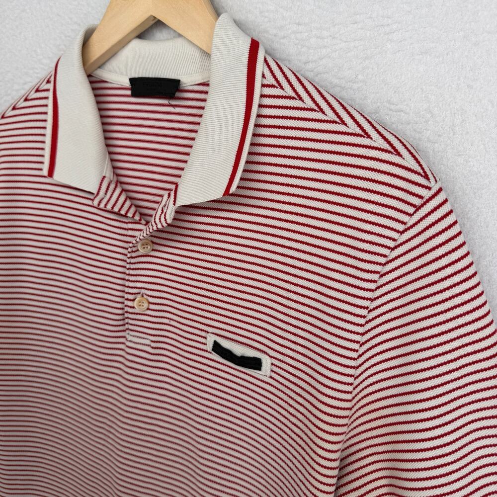 PRADA Shirt Mens L Polo Performance Striped Pique Stretch Cotton Red Vtg